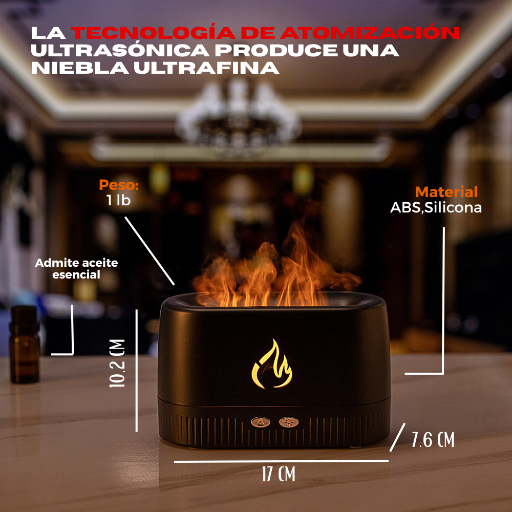 Difusor Aromático Portátil con Efecto Llama y Humidificador